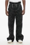 Airei Embroidered Straight Leg Jeans With Frayed Details 30cm In Black