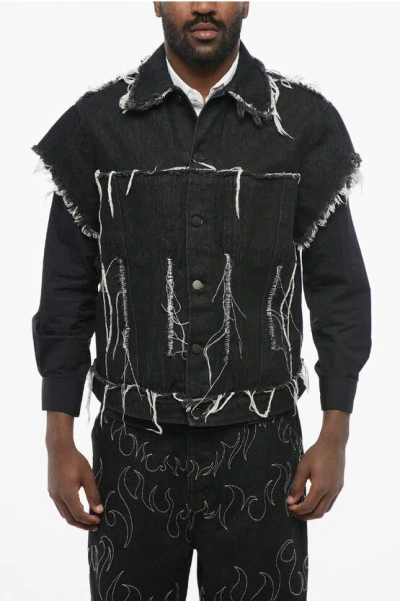 Airei Short Sleeved Denim Jacket With Frayed Details