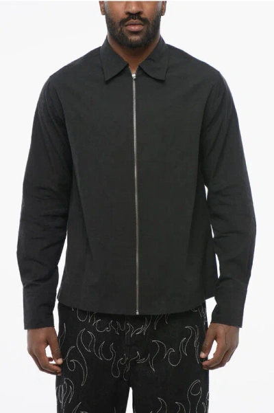 Airei Tone Sur Tone Motif Lightweight Cotton Overshirt In 黑色