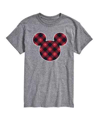 Airwaves Disney Mickey Ears Plaid Men's Short-sleeve Graphic T-shirt In Gray