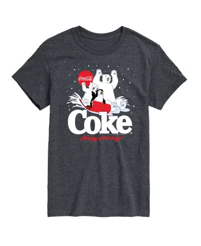 Airwaves Men's Coca-cola Happy Holidays Sledding Short-sleeve Graphic T-shirt In Gray