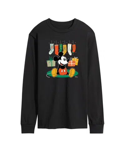 Airwaves Men's Disney Mickey Stockings Long-sleeve Graphic T-shirt In Black