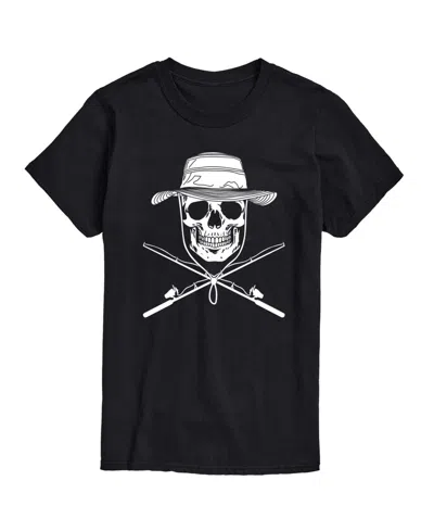 Airwaves Men's Instant Message Fisherman Skull Crossed Rods Graphic T-shirt In Black