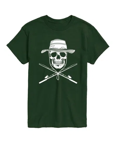 Airwaves Men's Instant Message Fisherman Skull Crossed Rods Graphic T-shirt In Forest Green