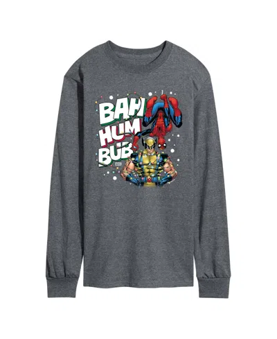 Airwaves Men's Marvel Bah Hum Bub Wolverine And Spider-man Graphic Long-sleeve T-shirt In Gray