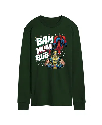 Airwaves Men's Marvel Bah Hum Bub Wolverine And Spider-man Graphic Long-sleeve T-shirt In Green