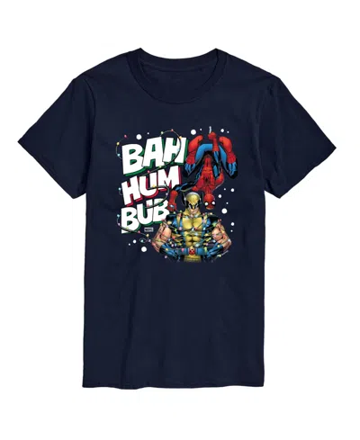 Airwaves Men's Marvel Bah Hum Bub Wolverine And Spider-man Graphic Short-sleeve T-shirt In Blue