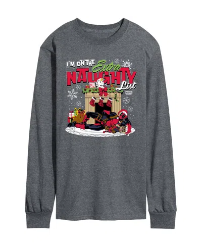 Airwaves Men's Marvel Deadpool Extra Naughty Long-sleeve Graphic T-shirt In Gray
