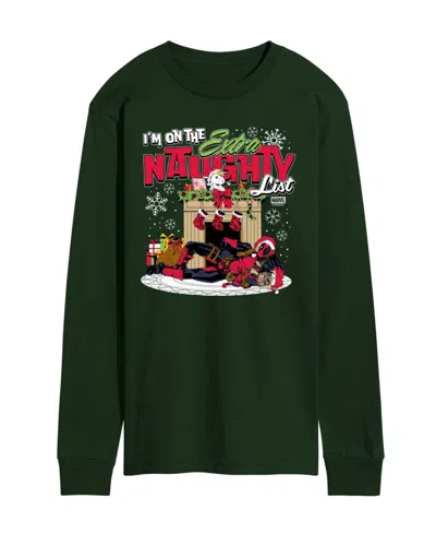 Airwaves Men's Marvel Deadpool Extra Naughty Long-sleeve Graphic T-shirt In Green