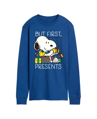 Airwaves Men's Peanuts Christmas Snoopy But First Presents Graphic Long-sleeve T-shirt In Blue