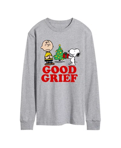 Airwaves Men's Peanuts Good Grief Charlie And Snoopy Christmas Presents Graphic Long-sleeve T-shirt In Gray