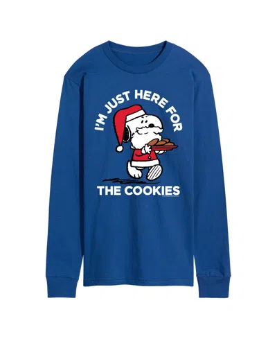 Airwaves Men's Peanuts Santa Snoopy I'm Just Here For The Cookies Graphic Crewneck T-shirt In Blue