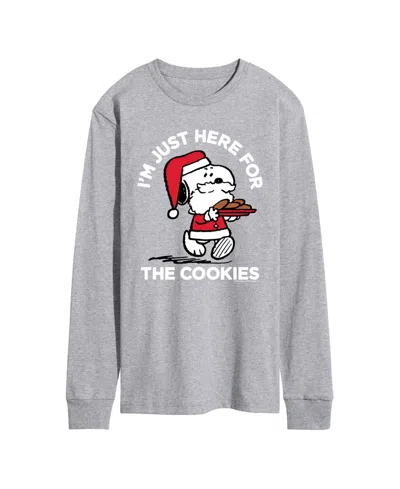 Airwaves Men's Peanuts Santa Snoopy I'm Just Here For The Cookies Graphic Crewneck T-shirt In Gray