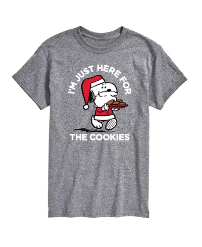 Airwaves Men's Peanuts Santa Snoopy I'm Just Here For The Cookies Graphic Short-sleeve T-shirt In Gray