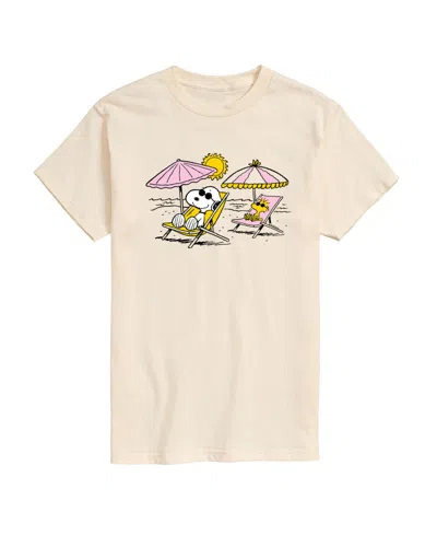 Airwaves Men's Peanuts Snoopy Beach Day Short Sleeve T-shirt In Beige,khaki