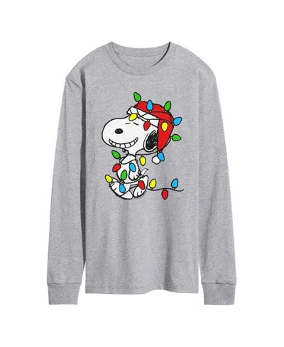 Airwaves Men's Peanuts Snoopy Christmas Lights Graphic Long-sleeve T-shirt In Gray