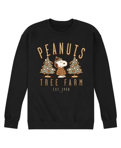 Airwaves Men's Peanuts Snoopy Christmas Tree Farm Crewneck Sweatshirt In Black