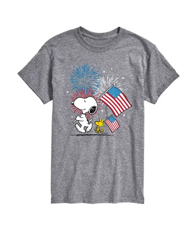 Airwaves Men's Peanuts Snoopy Flag Fireworks Short Sleeve T-shirt In Gray