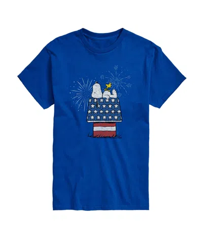 Airwaves Men's Peanuts Snoopy Flag House Fireworks Short Sleeve T-shirt In Blue