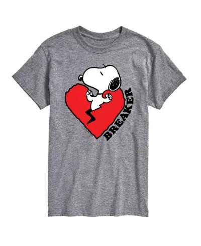Airwaves Men's Peanuts Snoopy Heart Breaker Printed Short-sleeve Graphic T-shirt In Gray