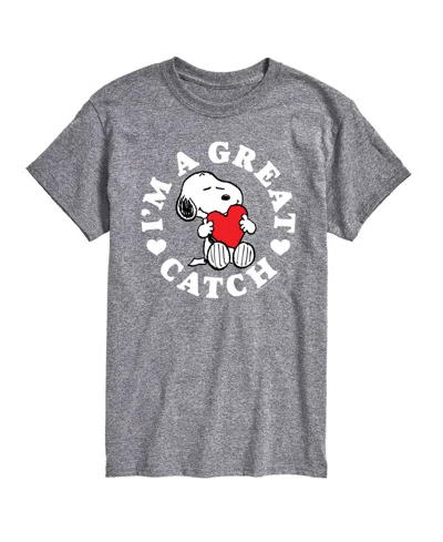 Airwaves Men's Peanuts Snoopy I'm A Great Catch Printed Short-sleeve Graphic T-shirt In Gray