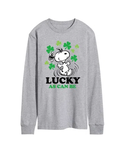 Airwaves Men's Peanuts Snoopy Lucky As Can Be St. Patrick's Day Long-sleeve Graphic T-shirt In Gray
