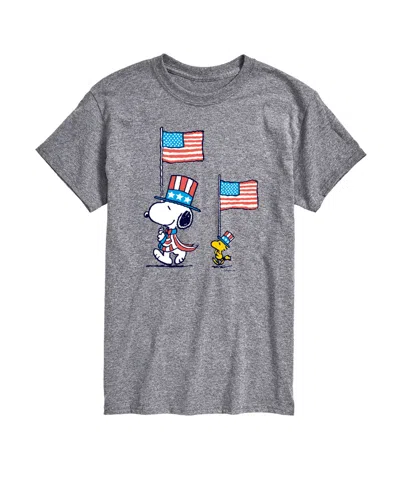 Airwaves Men's Peanuts Snoopy Woodstock Flag March Short Sleeve T-shirt In Gray