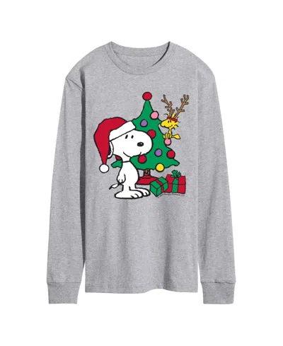 Airwaves Men's Peanuts Woodstock And Snoopy Christmas Graphic Long-sleeve T-shirt In Gray