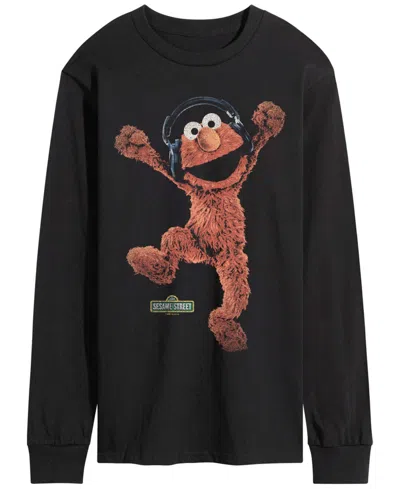 Airwaves Men's Sesame Street Elmo Vintage Faded Long-sleeve Graphic T-shirt In Black