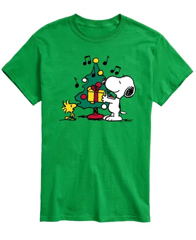 Airwaves Men's Snoopy And Christmas Tree Present Graphic T-shirt In Green