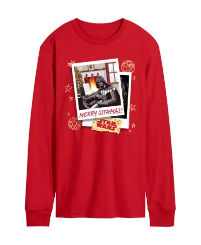 Airwaves Men's Star Wars Christmas Merry Sithmas Darth Vader Long-sleeve Graphic T-shirt In Red