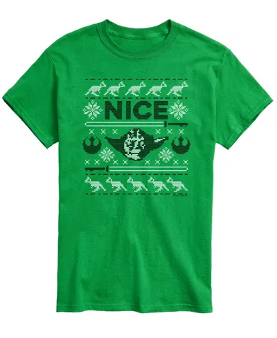Airwaves Men's Star Wars Christmas Nice Yoda Short-sleeve Graphic T-shirt In Green