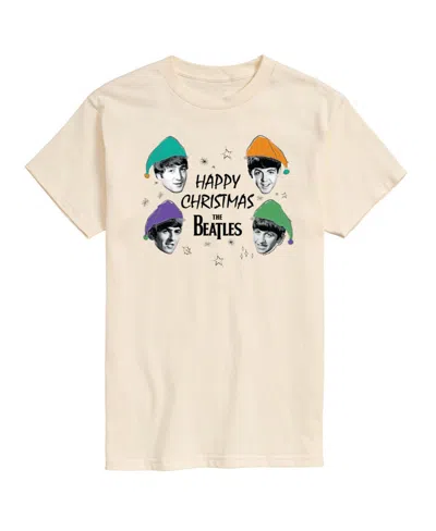Airwaves Men's The Beatles Happy Christmas Short Sleeve Tee In Beige,khaki