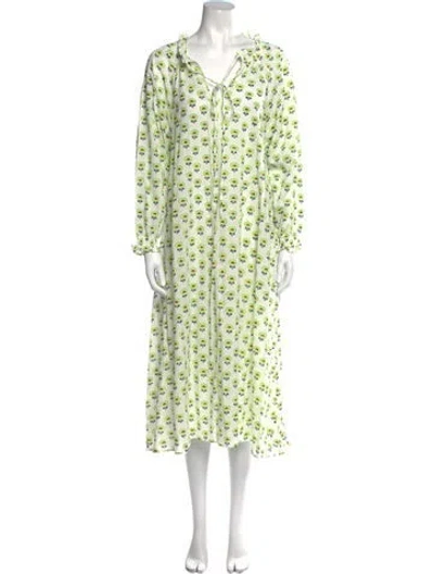 Pre-owned Aish Floral Print Long Dress In Green