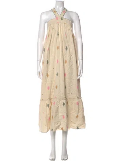 Pre-owned Aish Floral Print Long Dress In Neutral