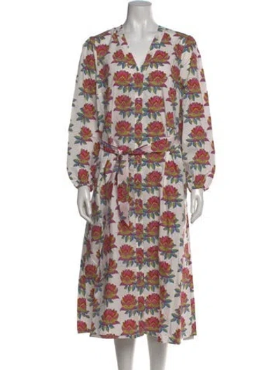 Pre-owned Aish Floral Print Long Dress W/ Tags In White