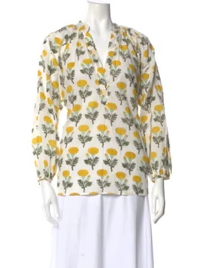 Pre-owned Aish Floral Print V-neck Blouse In White