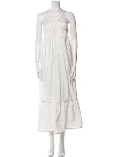 Pre-owned Aish Halterneck Long Dress In White