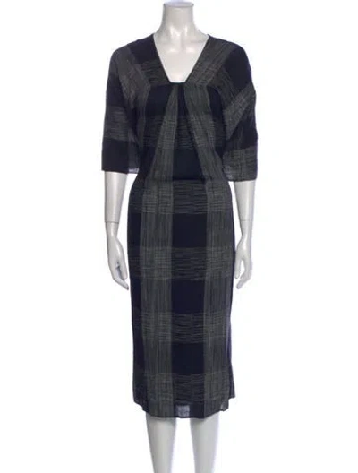 Pre-owned Aish Plaid Print Long Dress In Blue