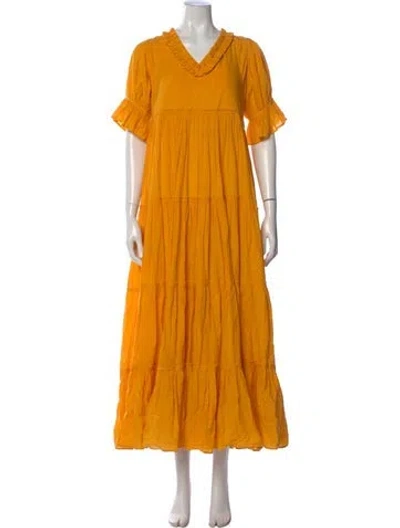Pre-owned Aish V-neck Long Dress In Yellow