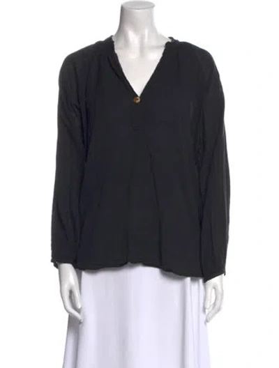 Pre-owned Aish V-neck Long Sleeve Blouse In Black