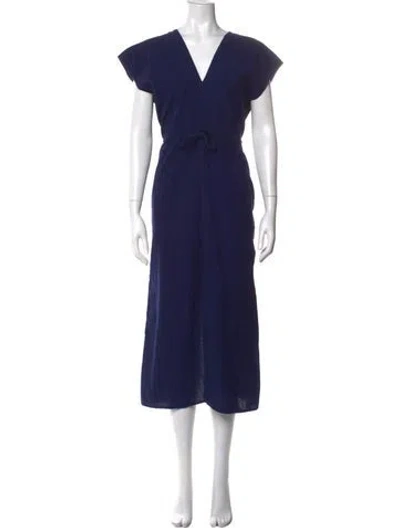 Pre-owned Aish V-neck Midi Length Dress In Blue