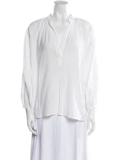 Pre-owned Aish V-neck Three-quarter Sleeve Blouse In White