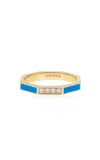 Aisha Baker Fingers Crossed Blue 18k Yellow Gold Diamond And Enamel Ring In Blue