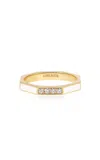 Aisha Baker Fingers Crossed White 18k Yellow Gold Diamond And Enamel Ring