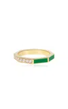 Aisha Baker Follow Your Bliss Green 18k Yellow Gold Diamond And Enamel Ring