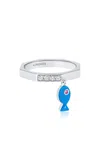 Aisha Baker How Charming Life 18k White Gold Diamond And Sapphire Ring In Blue