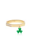 Aisha Baker How Charming Lucky 18k Yellow Gold Diamond And Enamel Ring In Green