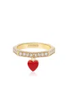 Aisha Baker How Charming Twinkle Heart 18k Yellow Gold Diamond And Enamel Ring In Red