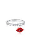 Aisha Baker How Charming Twinkle Kiss 18k White Gold Diamond And Enamel Ring In Red